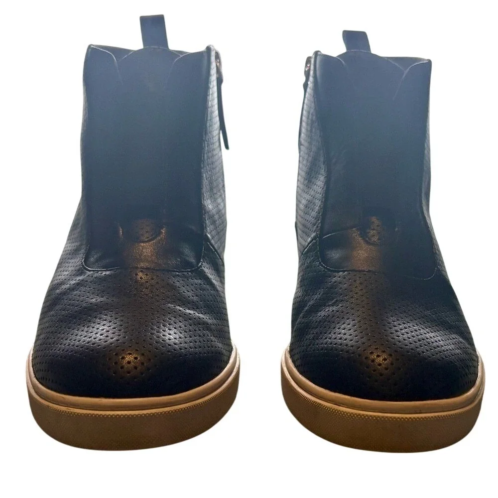 L. Paolo Black Anna Low Wedge Sneakers Booties w/ Side Zipper